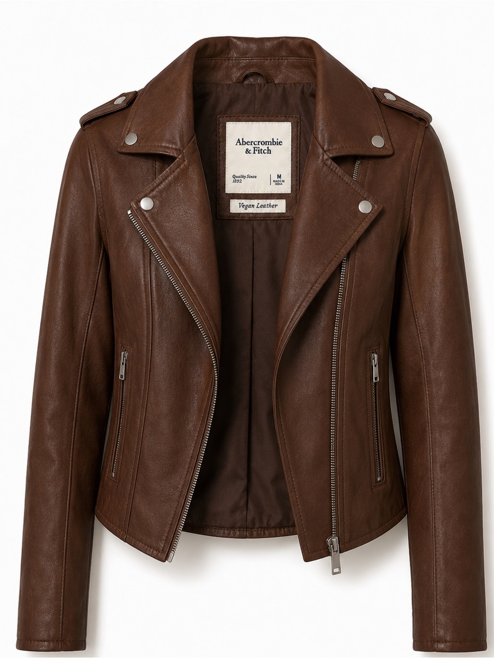 Abercrombie & Fitch Brown Vegan Leather Moto Full Zip Jacket NWOT Size Medium
